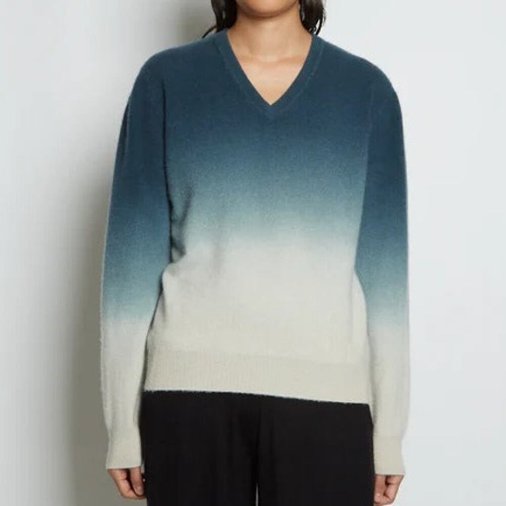 Frenckenberger Mini V Neck Long Sleeve 100% Cashmere Dip Dye Sweater Size XS